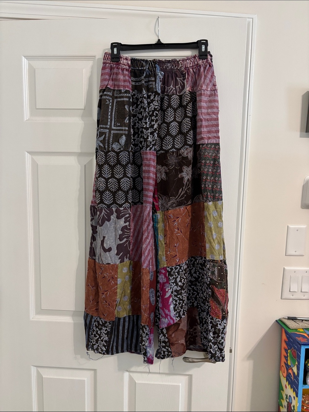 Bohemian Patchwork Maxi Pants in Pink and Brown